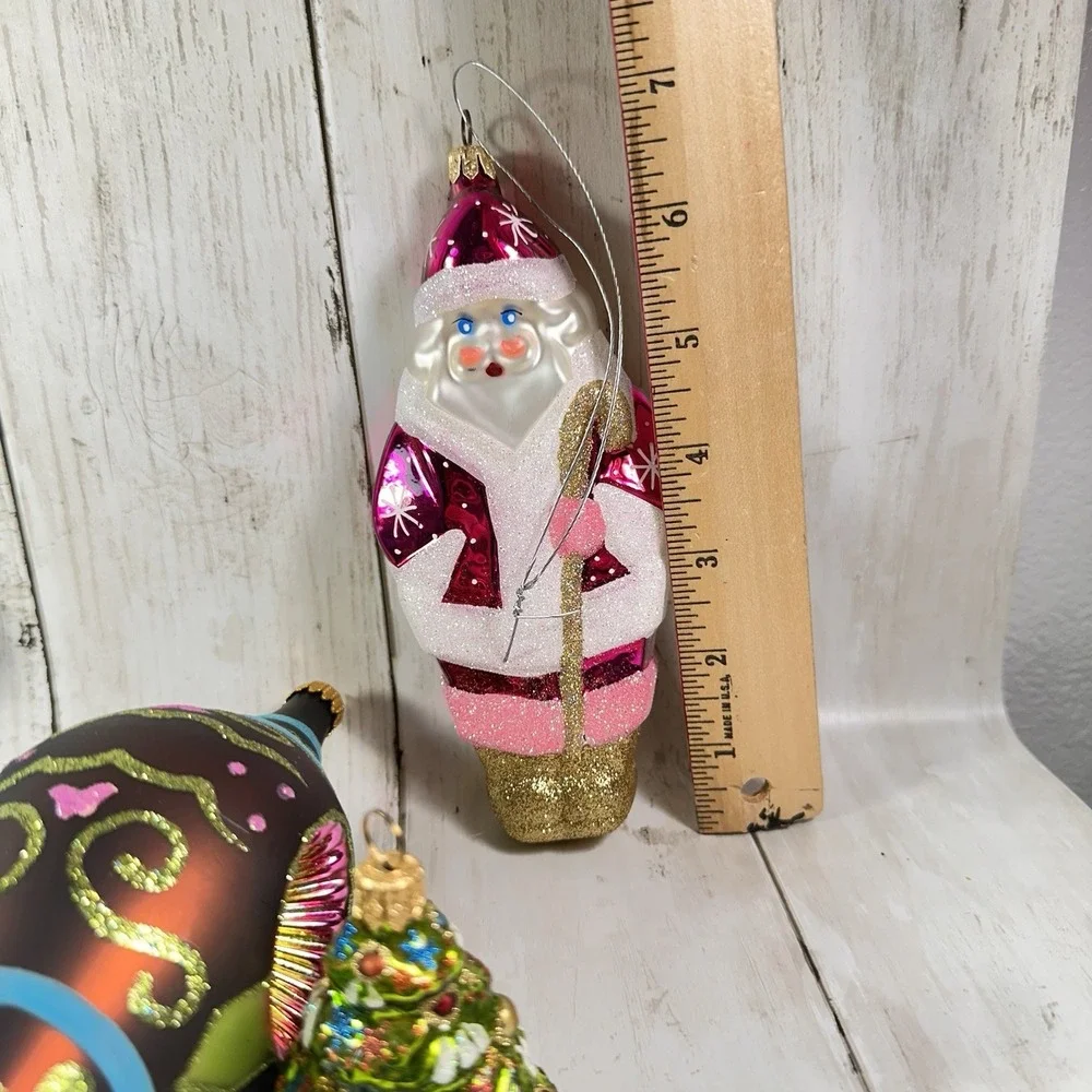 Christmas‎ Ornaments Lot Pink  Santa, Tree, Blue Seahorse, Large Indent Brown